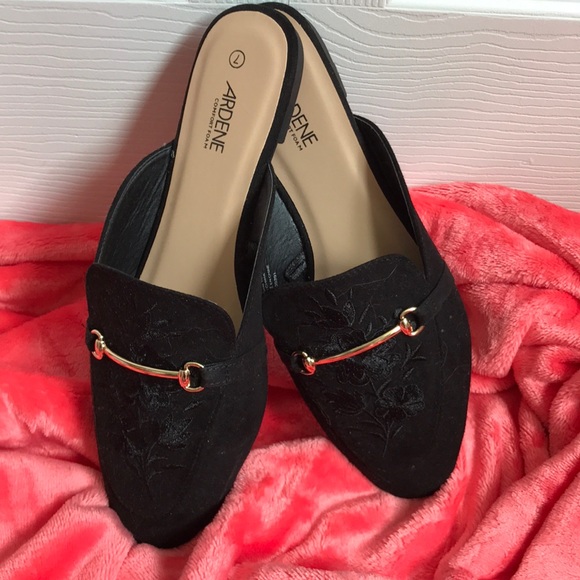 Black Embroidered Mules - Picture 1 of 2